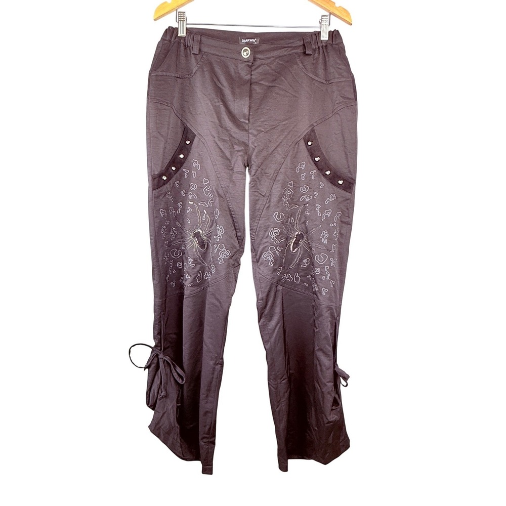 DARKWIN Spider Embroidered Cargo‎ Pants Womens 18 Black Goth Y2K Cyberpunk